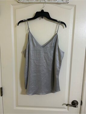 Express Shimmery Silver V-Neck Satin Cami Large NWT